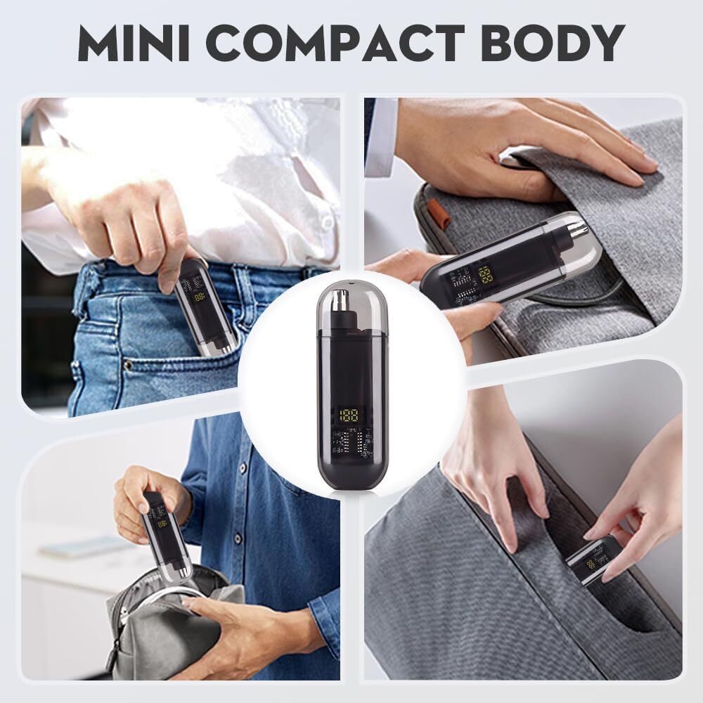 Smart Electric Nose & Ear Hair Trimmer with LED Digital Display - Rechargeable Precision Grooming Tool for Men & Women