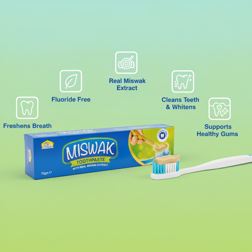 Al Khair 2 Pack Miswak Oral Care Set – 2 × 70g Fluoride-Free Toothpaste & 2 Natural Miswak Sticks