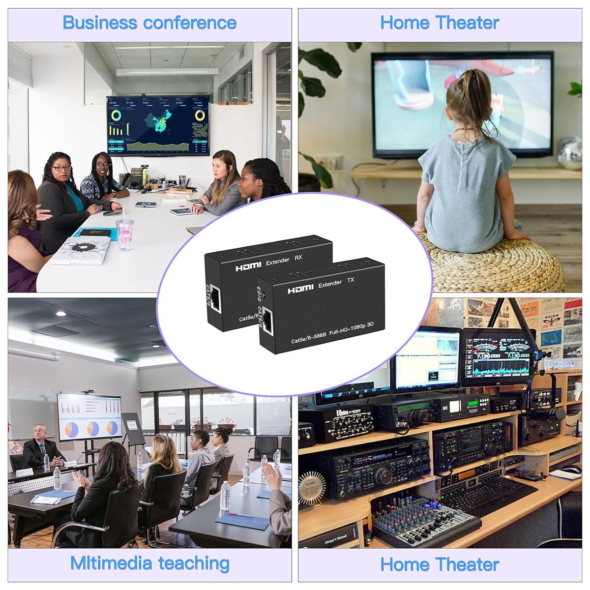 HDMI Extender Kit over Cat5e/Cat6 Cable up to 60M | 1080P Full HD HDMI Extender TX RX | Plug & Play HDMI Signal Extension