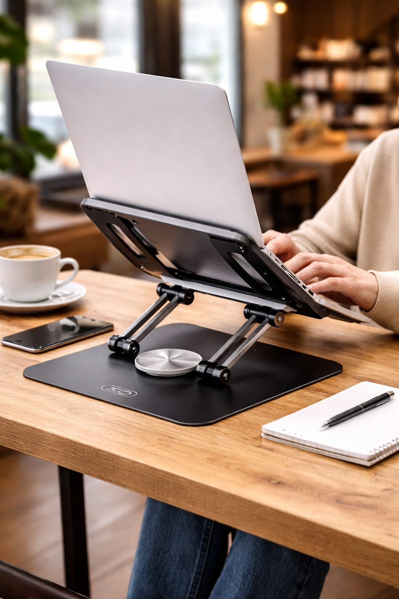 XO C153 Adjustable Foldable Laptop Stand with 360° Rotating Base | Aluminum Laptop & Tablet Holder for Up to 17.3 Inch