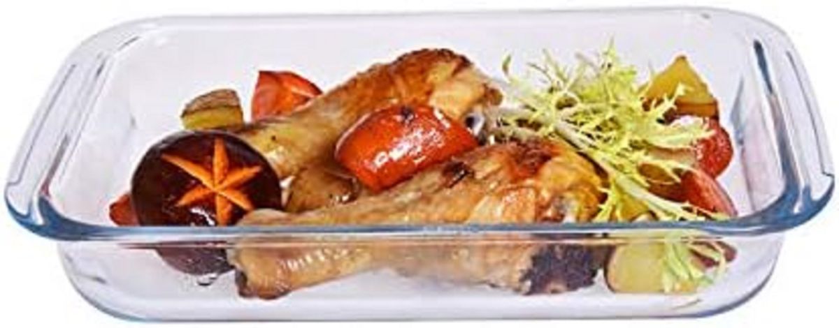 Rectangular Borosilicate Glass Baking Dish 2.2L Oven Safe Casserole Pan with Easy Grip Handles