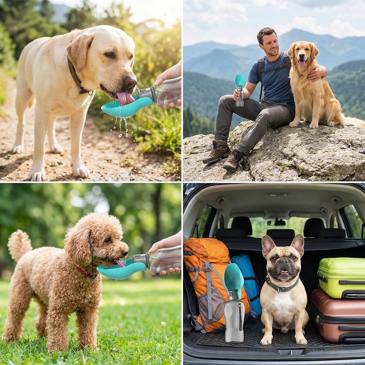 Portable Dog Water Bottle 800ml – Foldable Travel Water Bottle with Drinking Cup & Strap for Dogs