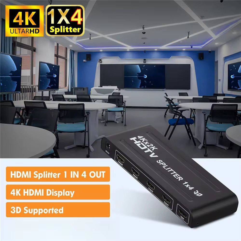 HDMI Splitter 1x4 4K UHD | 1 HDMI Input to 4 HDMI Outputs | 1080P Full HD 3D Video Distribution Amplifier