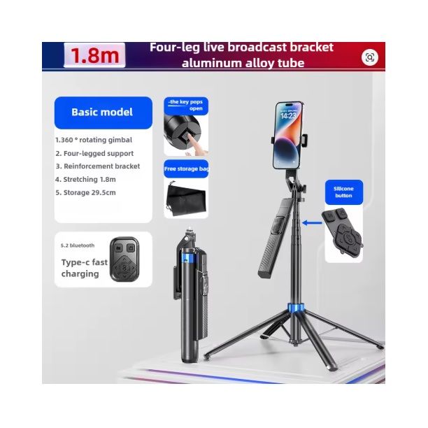 P525TK 1.8M Bluetooth Selfie Stick Tripod Stand | Extendable Phone Holder with Wireless Remote for Vlogging, Reels & Live Streaming