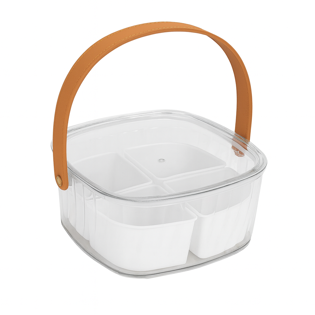4 Grid Food Storage Container with Handle | BPA-Free Snack Organizer Box with Lid for Kitchen, Travel & Picnic