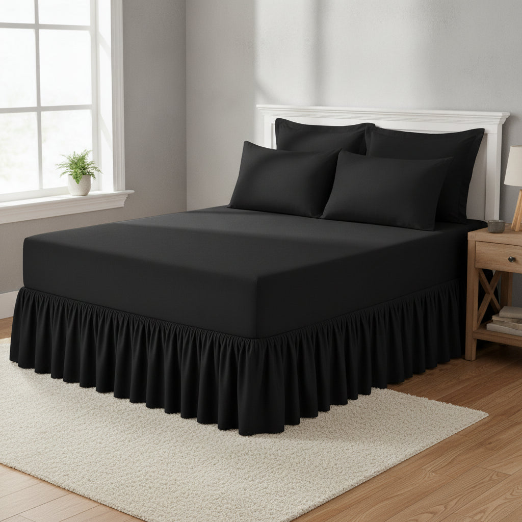 Queen Size Frilled Fitted Sheet Set with 4 Pillow Covers – Soft Ruffled Bed Sheet Set