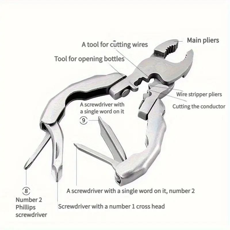 9-in-1 Stainless Steel Mini Multitool Keychain Pliers – Folding Pocket Tool