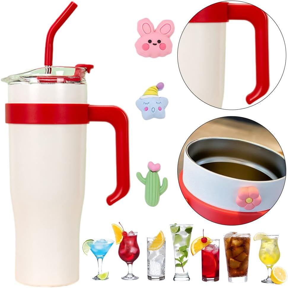 1.2L Double Wall Stainless Steel Insulated Travel Mug with Handle, Straw & Leakproof Lid | Large Vacuum Tumbler