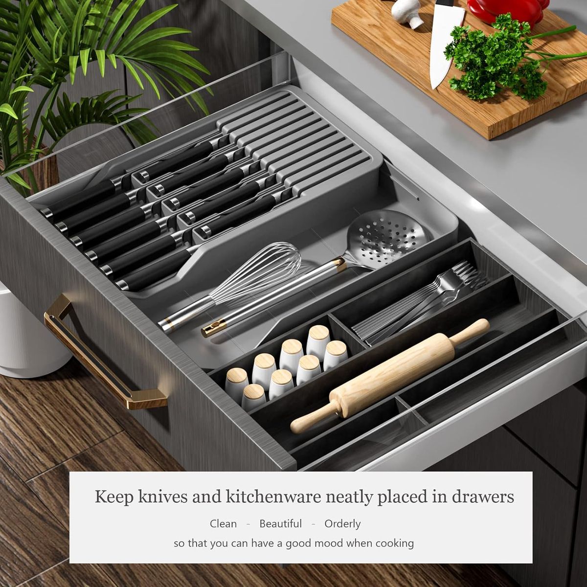 Expandable Kitchen Knife Drawer Organizer Tray | Cutlery & Utensil Storage Holder Insert