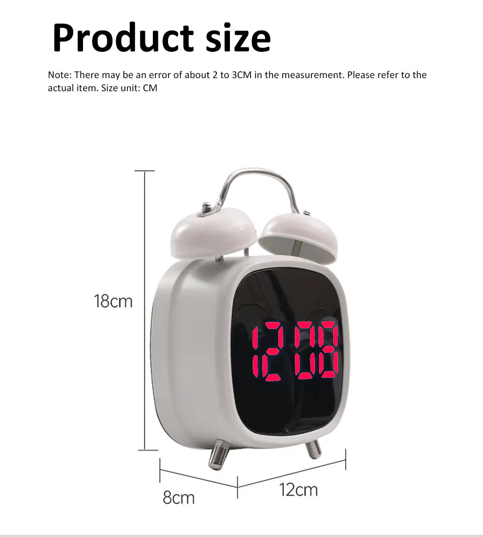 Digital Double Bell Alarm Clock with LED Display & Light-Up Table Clock – Bedside Desk Clock