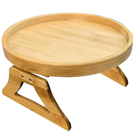 Foldable Bamboo Sofa Arm Tray Table | Clip-On Couch Armrest Table for Drinks, Snacks & Remote
