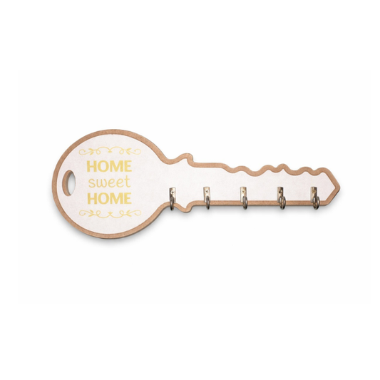 Wooden Key Shaped Wall Mounted Key Holder Rack with 5 Hooks – Decorative Home Sweet Home Organizer for Entryway & Living Room