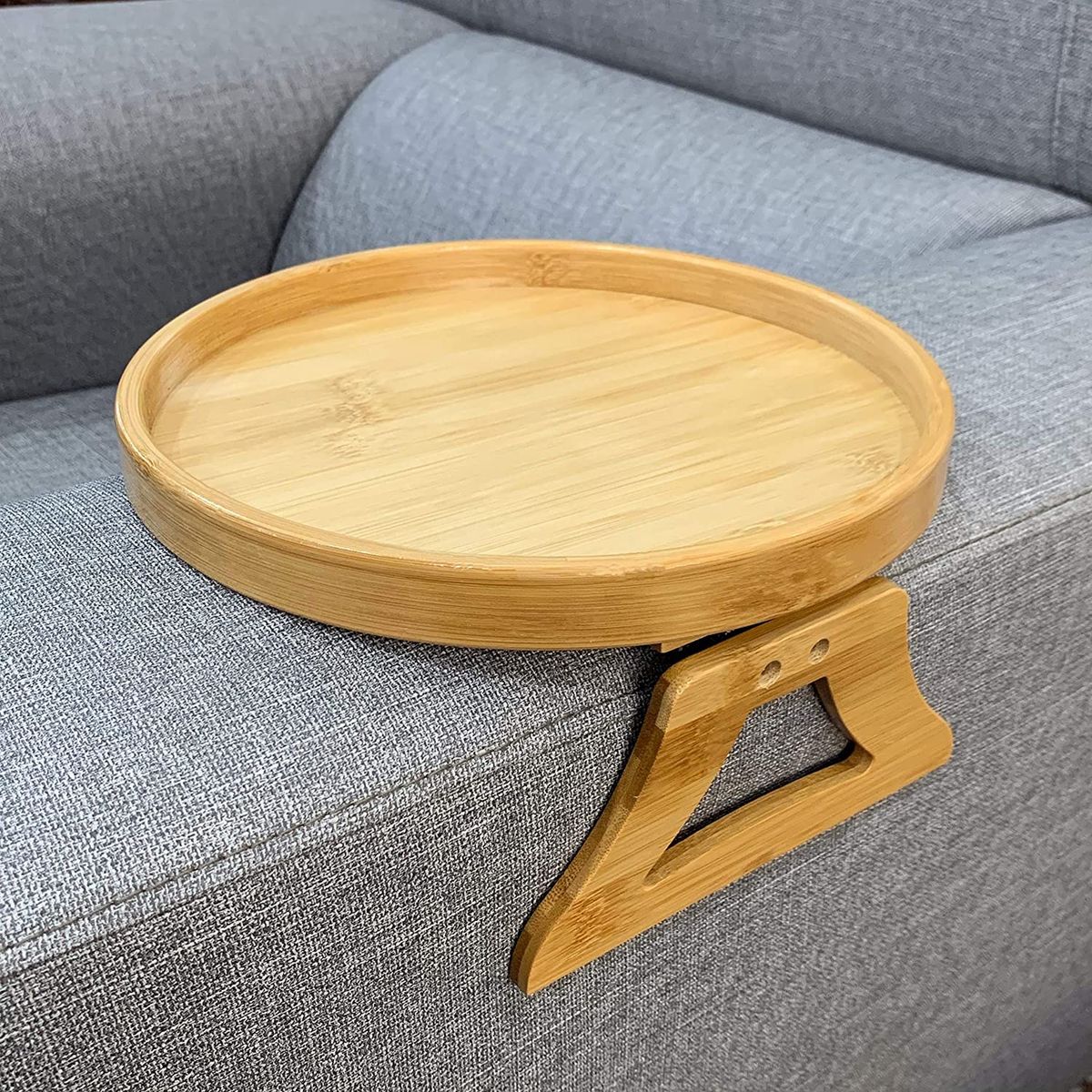 Foldable Bamboo Sofa Arm Tray Table | Clip-On Couch Armrest Table for Drinks, Snacks & Remote