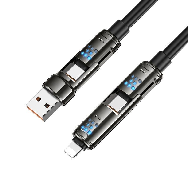 Hoco U143 4-in-1 LED Fast Charging & Data Cable | USB-A & USB-C to Lightning & USB-C Multi Connector Cable