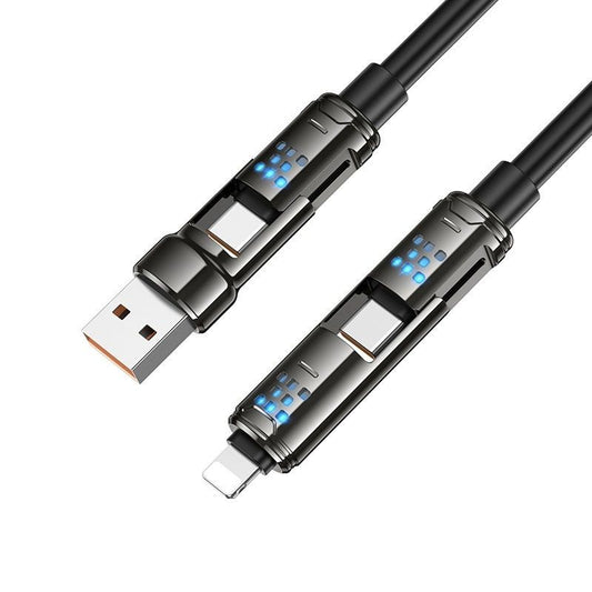 Hoco U143 4-in-1 LED Fast Charging & Data Cable | USB-A & USB-C to Lightning & USB-C Multi Connector Cable
