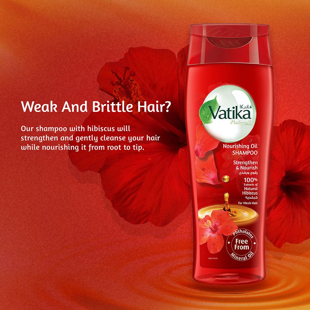 Vatika Naturals Hibiscus Nourishing Oil Shampoo 400ml | Strengthening Shampoo for Weak Hair
