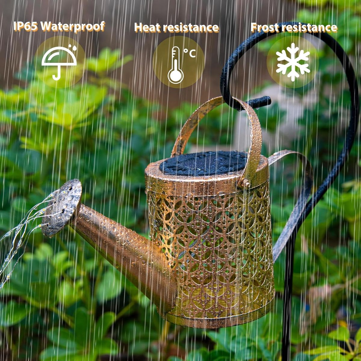Outdoor Solar Watering Can Garden Light with LED Fairy String Lights | Waterproof Decorative Landscape Stake Lamp