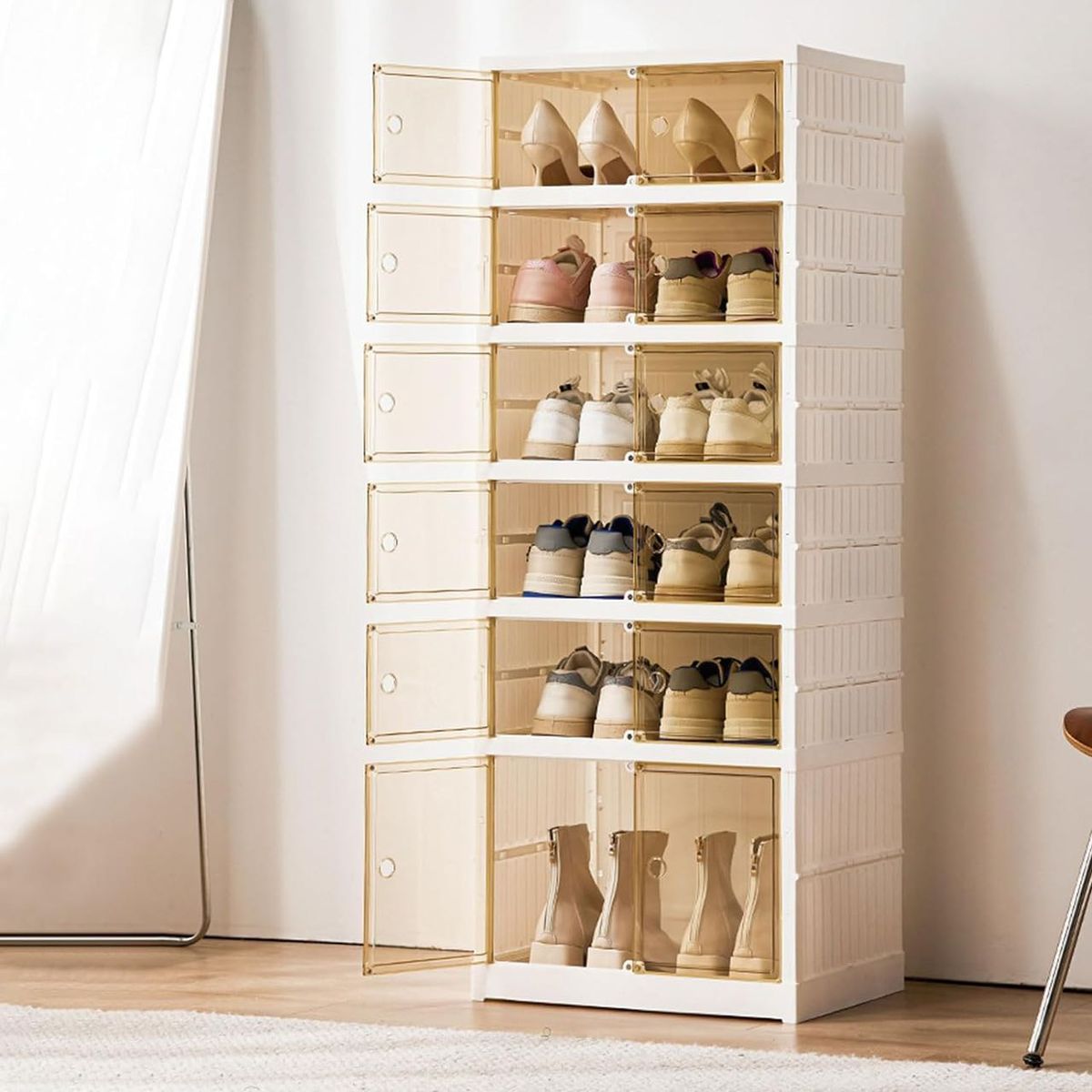 6 Layer Shoe Storage Cabinet | Foldable Plastic Shoe Rack Organizer with Transparent Drawers for Home & Bedroom