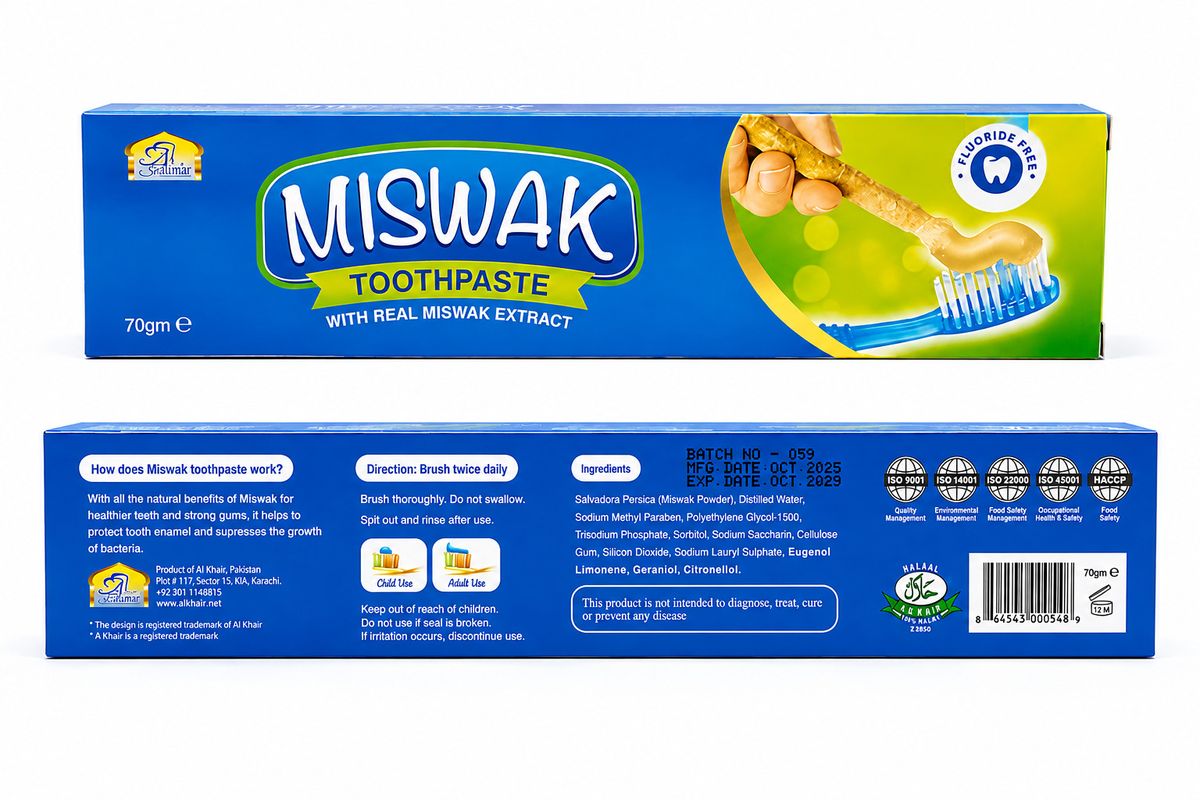 Al Khair Miswak Toothpaste 70g – Fluoride-Free with Real Miswak Extract