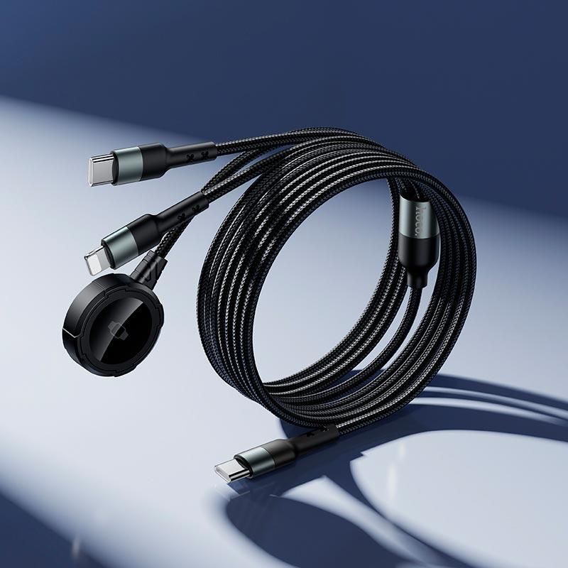 HOCO CW64 3-in-1 Magnetic Charging Cable with Apple Watch Wireless Charger, USB-C & Lightning | 1.2M Braided Cable