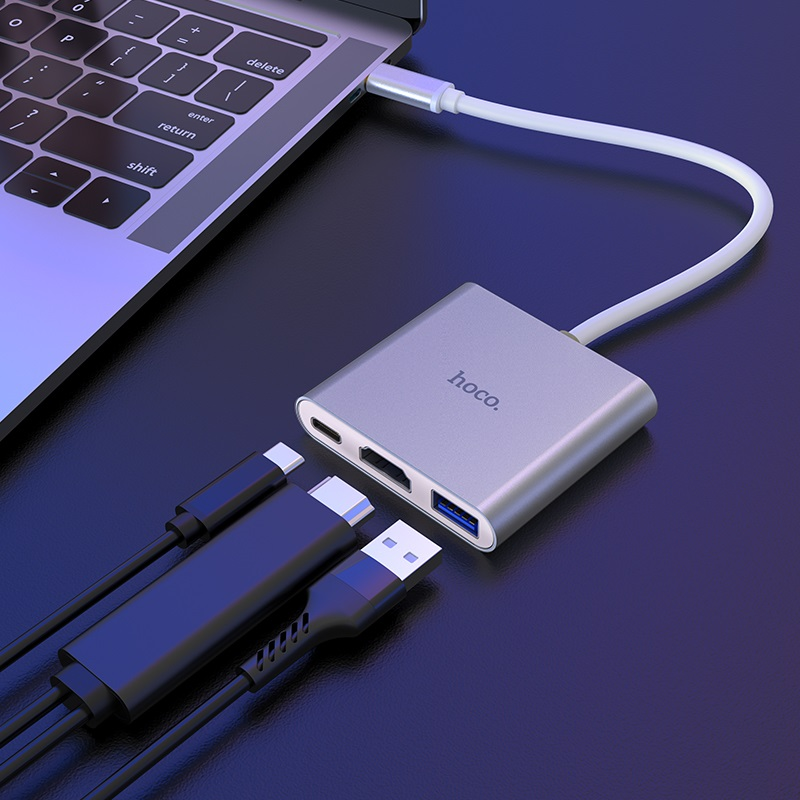 Hoco USB Type-C 3-in-1 Adapter | USB 3.0, 4K HDMI & USB-C PD Charging Hub