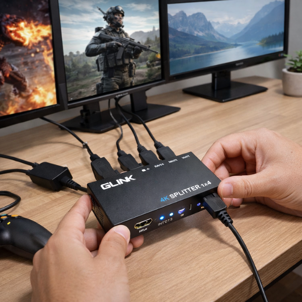 GLINK HDMI Splitter 1x4 4K UHD HDMI 1.4 | 1 Input to 4 Outputs | Full HD 1080P | Model GLSP-013