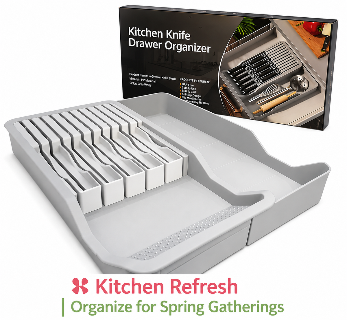 Expandable Kitchen Knife Drawer Organizer Tray | Cutlery & Utensil Storage Holder Insert