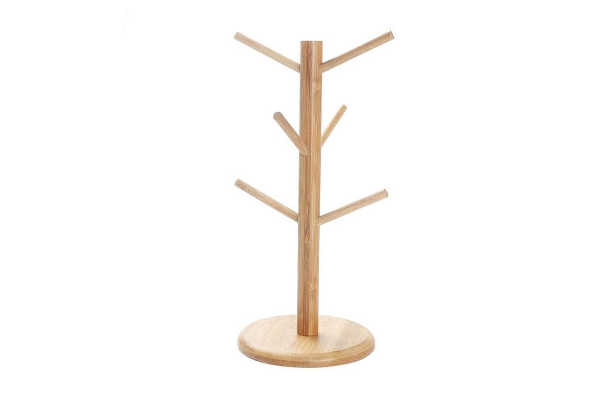 Wooden Tree Mug Holder Rack for 6 Cups - Countertop Coffee Mug Stand Organizer for Kitchen & Dining Table