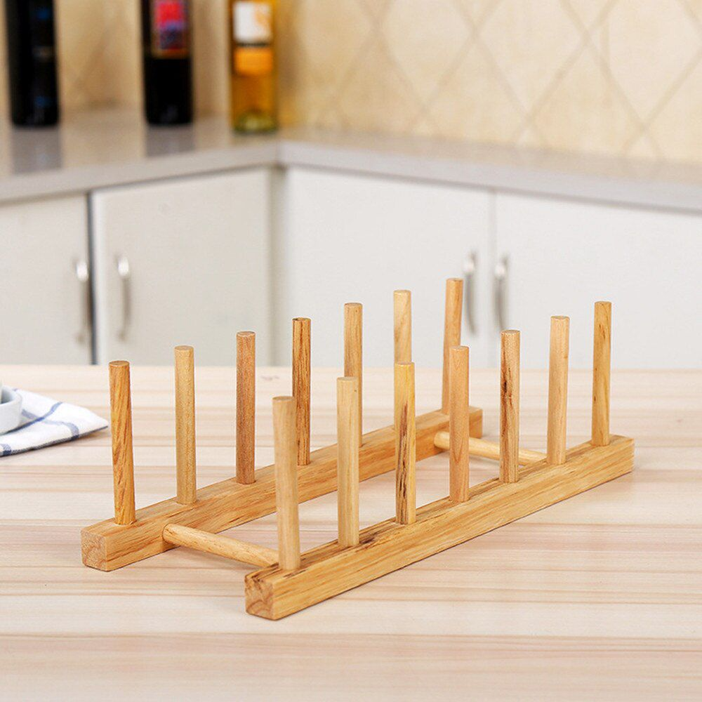 Bamboo Dish Drying Rack & Plate Drainboard Holder – Foldable Kitchen Dish Drainer and Pot Lid Organizer by Ten-Tech