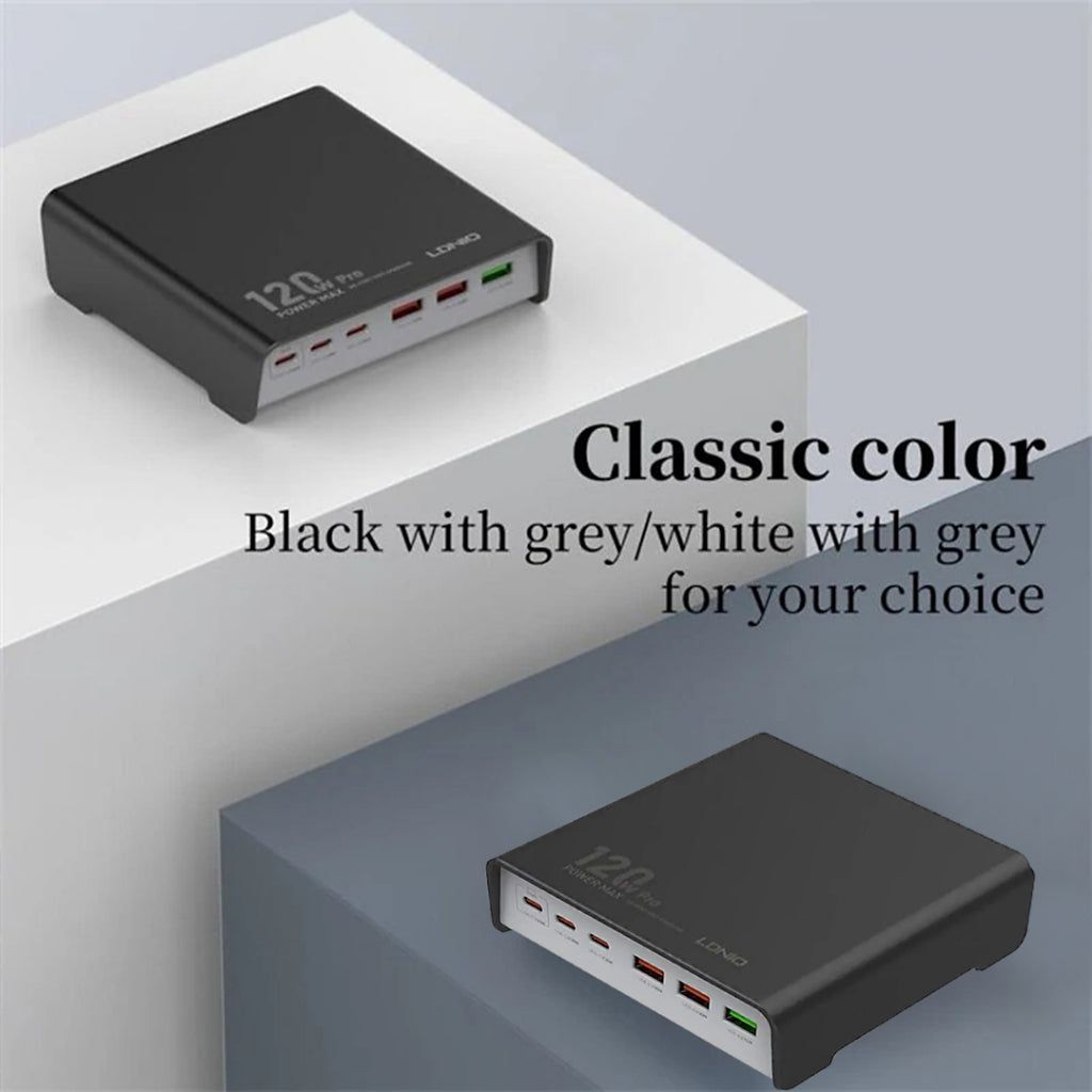 LDNIO Q605 120W GaN Desktop Charging Station 6-Port USB-C PD & USB-A Fast Charger | Black| White