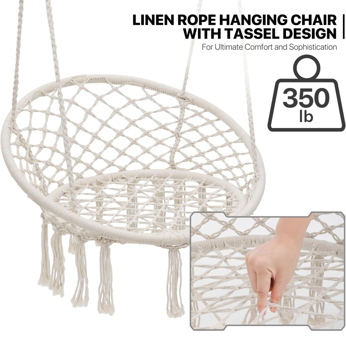 Handmade Cotton Rope Hanging Swing Chair for Adults & Kids | Boho Hammock Chair for Indoor & Outdoor Garden - Grey