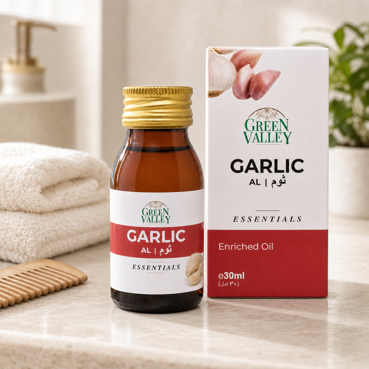 Green Valley Essentials Garlic Enriched Oil 30ml – Garlic, Sesame & Carrier Oil for Hair & Scalp Care