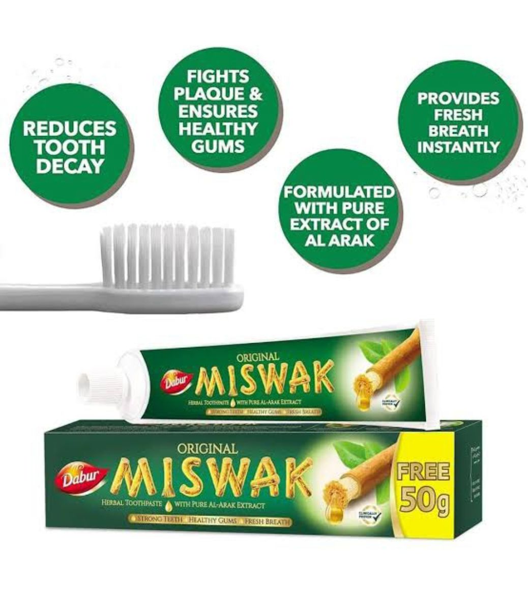 Al Khair Miswak Natural Toothbrush 8 Inch & Dabur Miswak Toothpaste 170g Bundle | Complete Herbal Oral Care Kit