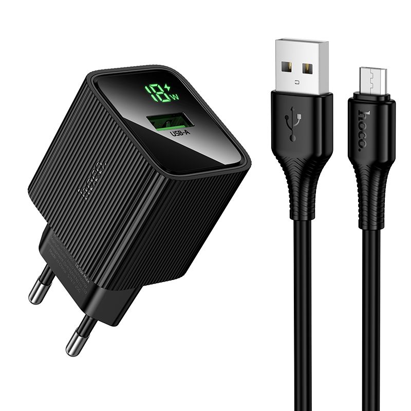 HOCO CS81A 18W QC3.0 USB-A Fast Wall Charger with USB-A to Micro USB Cable (1M) | Quick Charge 3.0 EU Plug