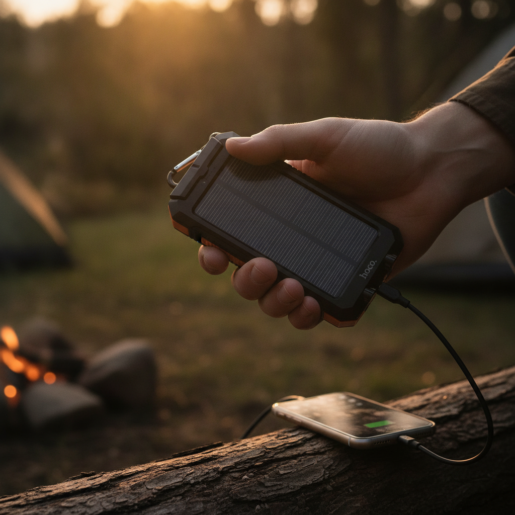 Hoco J164 8000mAh Solar Power Bank – IP65 Outdoor Charger with Dual LED Lights & Compass