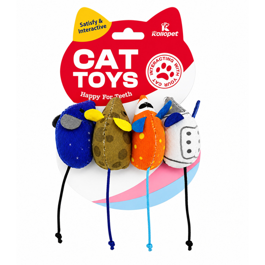 Interactive Cat Mouse Toys 4 Pack – Plush Mice with Tails for Indoor Cats, Satisfying & Interactive Play