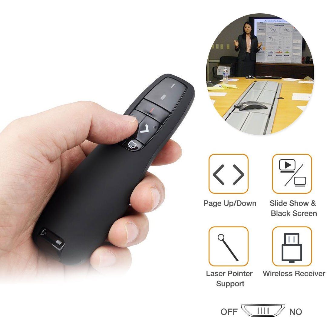 Mikuso LP-017 Wireless Presenter Remote with Red Laser Pointer | USB & USB-C Presentation Clicker for PowerPoint, Windows, Mac & Android