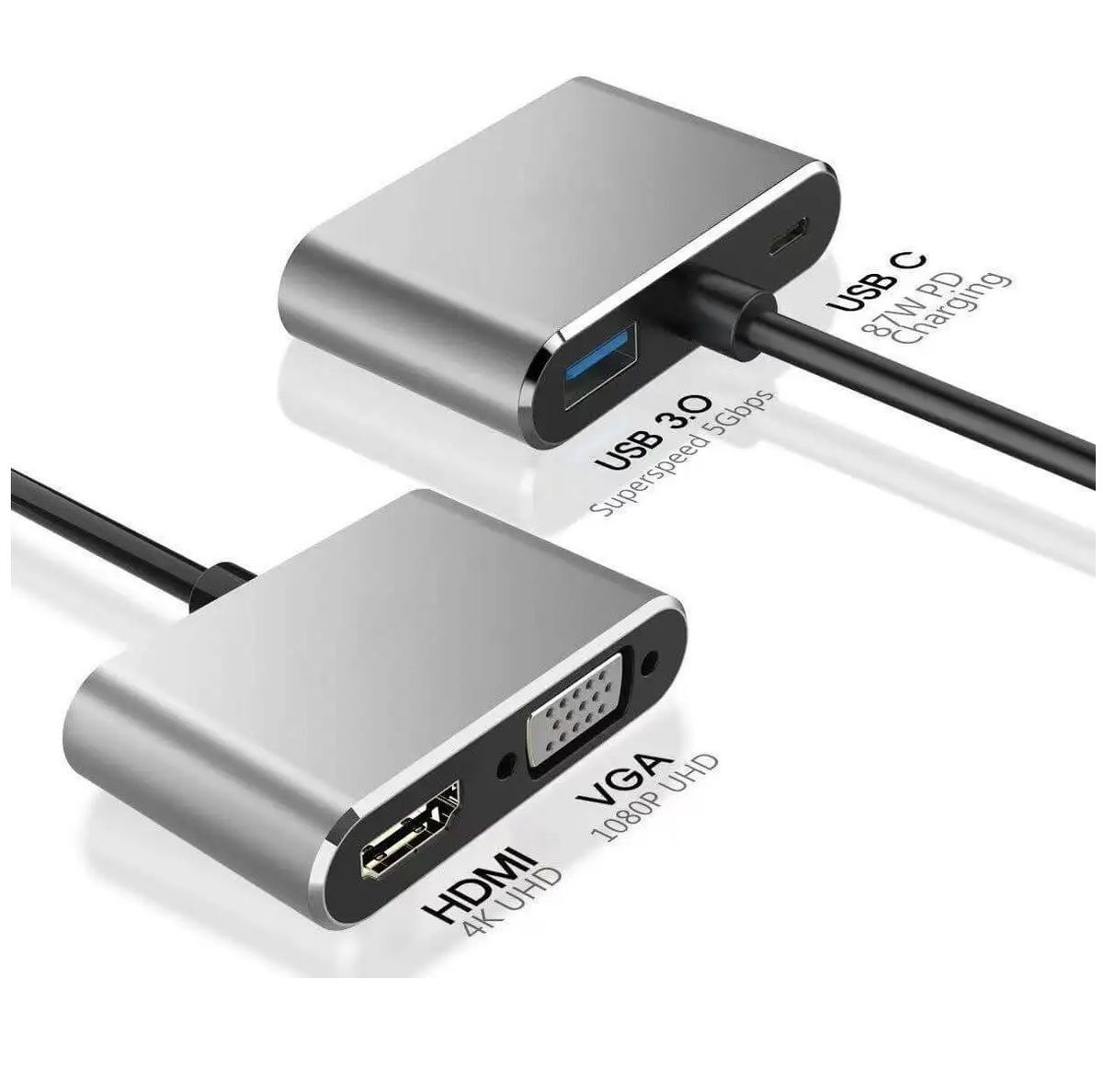 USB-C 4-in-1 Multiport Adapter | USB Type-C to HDMI, VGA, USB-C PD & USB 3.0 Docking Station