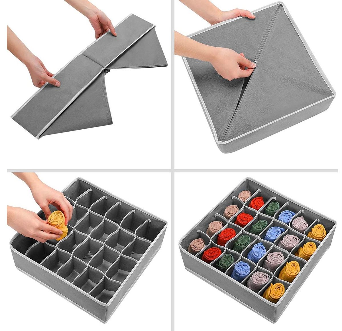 4 Piece Drawer Organizer Set for Underwear, Bras, Socks & Accessories - Foldable Closet Storage Dividers