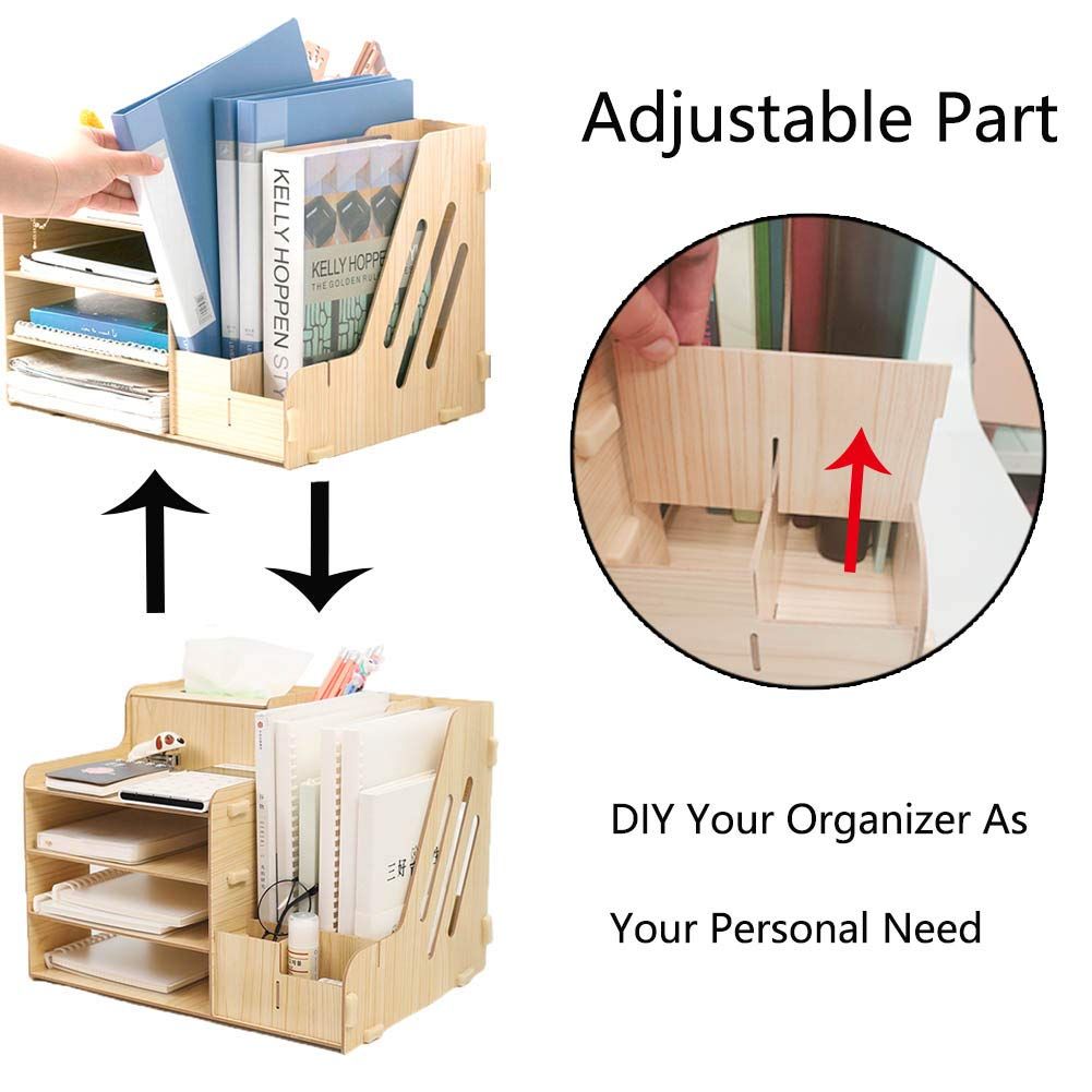 Multipurpose Wooden Desk Organizer & File Document Holder – Office, School & Home Storage Rack