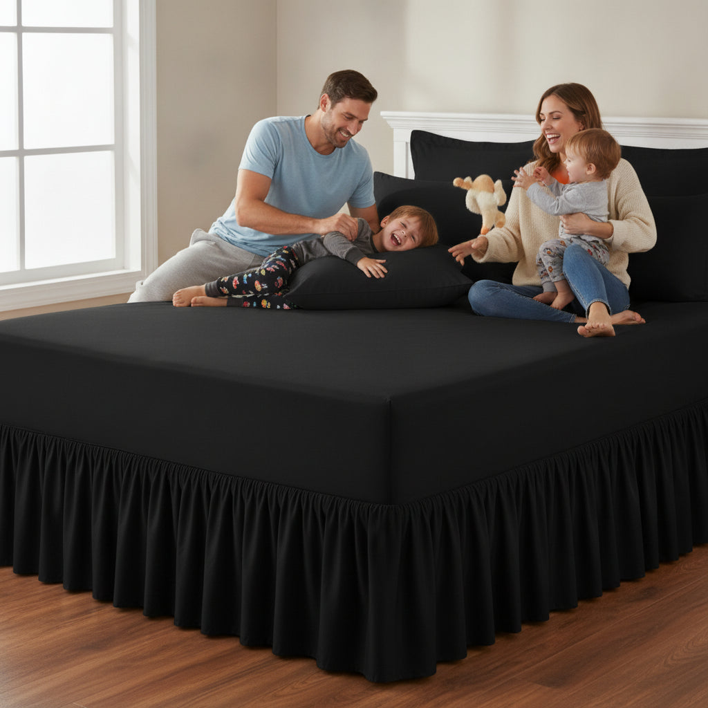 Queen Size Frilled Fitted Sheet Set with 4 Pillow Covers – Soft Ruffled Bed Sheet Set