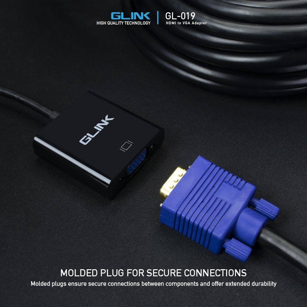 GLINK GL-001 HDMI to VGA Converter with 3.5mm Audio Port | HDMI Male to VGA Female Adapter | Full HD 1080P