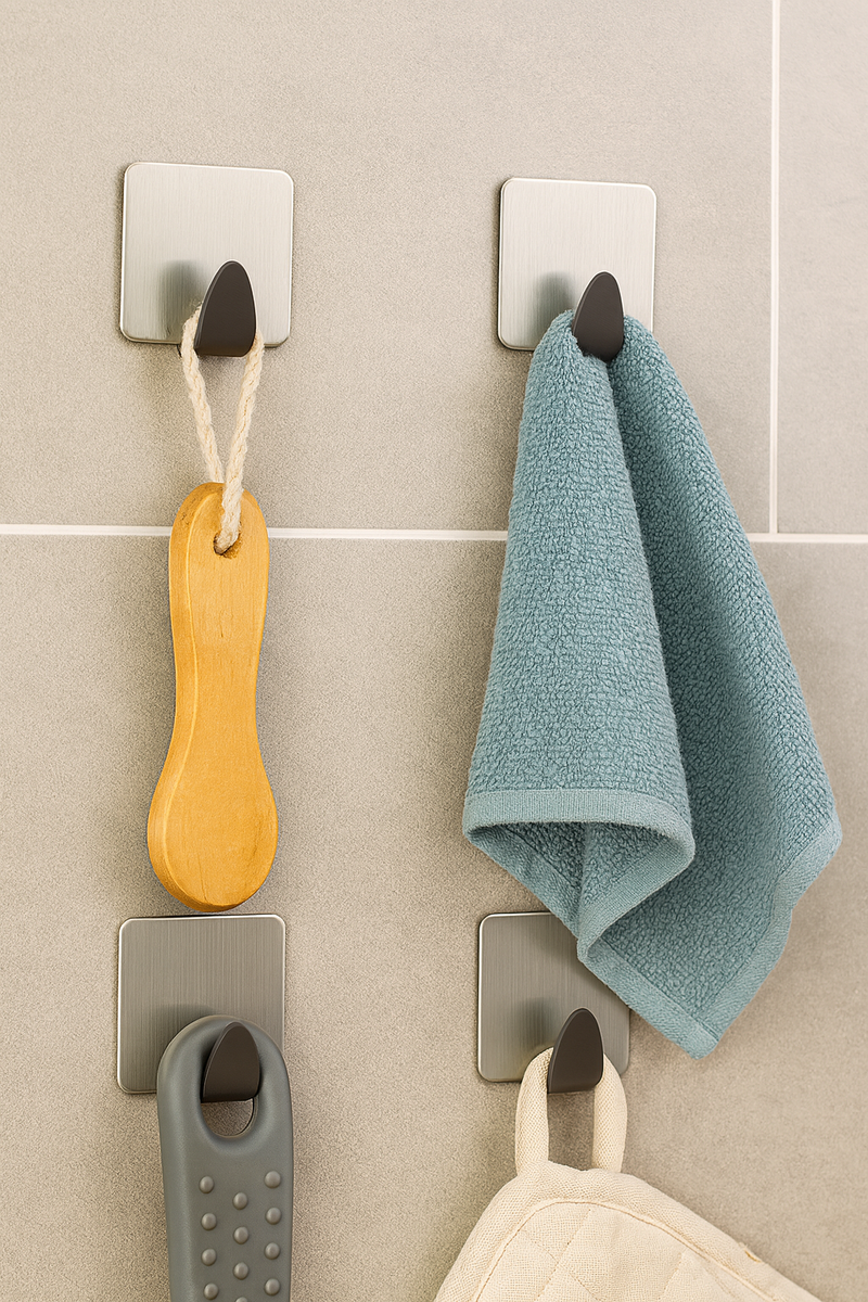 Bathlux Self-Adhesive Stainless Steel Wall Hooks (6-Pack) | Heavy Duty Waterproof Metal Adhesive Hooks for Bathroom & Kitchen - Model 30627