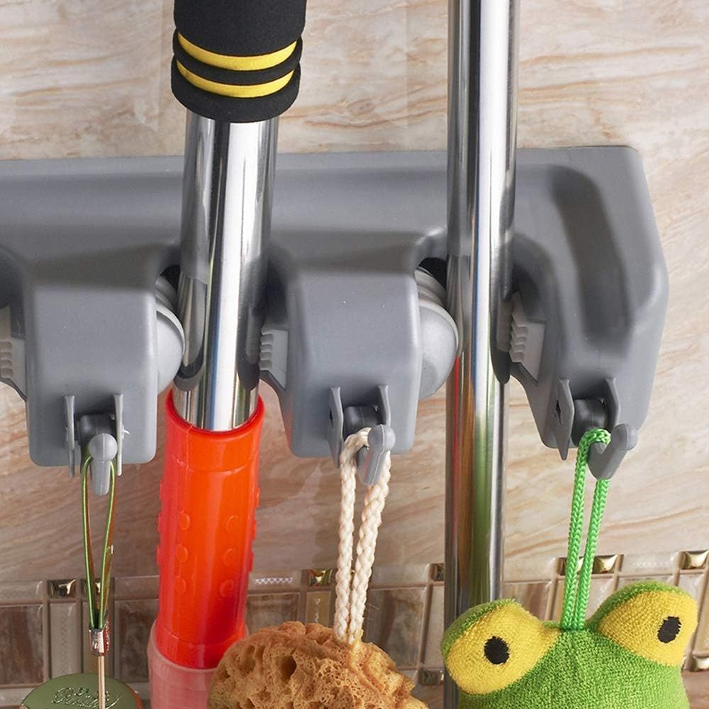 Heavy Duty Wall Mounted Mop & Broom Holder Rack Organizer | 6 Position Cleaning Tool Storage Rack