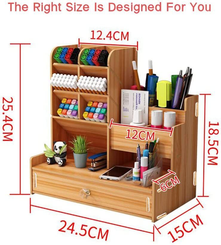 Multi-Purpose Wooden Desk Organizer with Drawer | Office, Home & School Desktop Storage (GC-30)