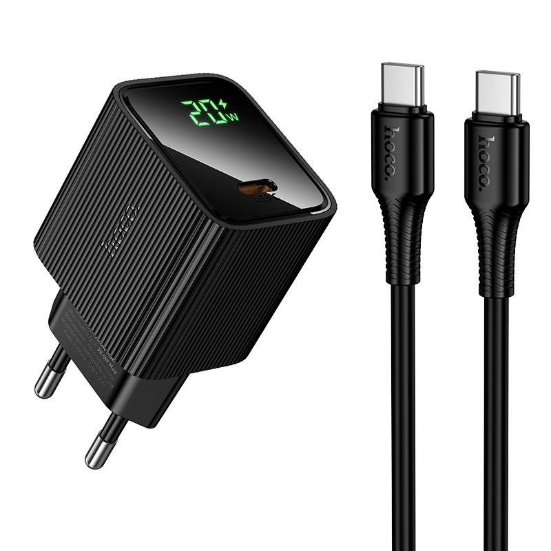HOCO CS82A 20W PD USB-C Fast Wall Charger with USB-C to USB-C Cable (1M) | Power Delivery Fast Charging Adapter (EU Plug)