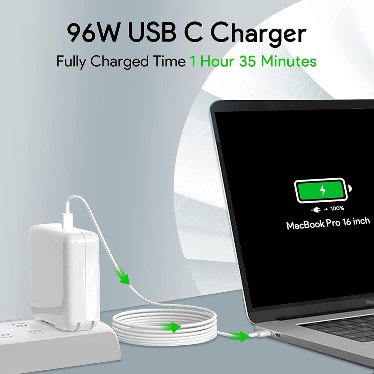 96W USB-C Power Adapter Charger for MacBook Pro & MacBook Air | Fast USB-C Laptop Charger with PD