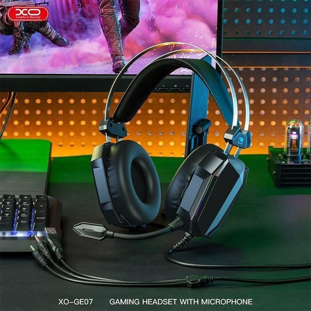XO GE-04 RGB Wired Gaming Headset with Microphone, 50mm Drivers, USB + Dual 3.5mm