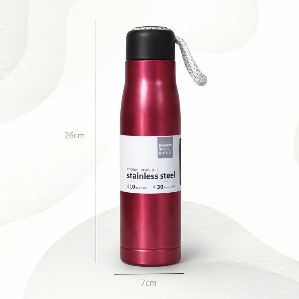 550ml Stainless Steel Vacuum Insulated Water Bottle with Strap | Double Wall Leakproof Flask | BPA Free Travel Bottle - Black