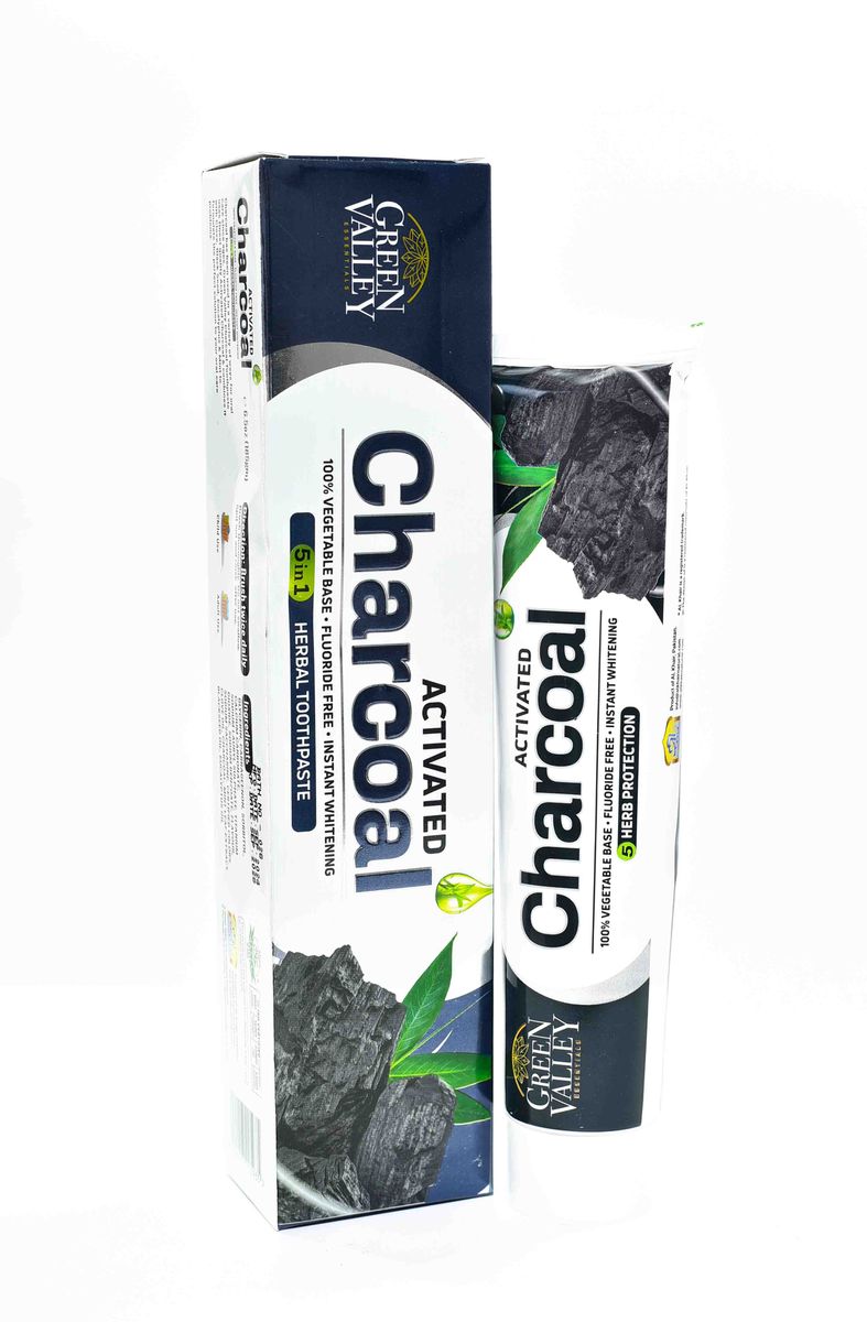 Green Valley Activated Charcoal Toothpaste 185g – Natural Teeth Whitening, Fresh Breath & Herbal Oral Care